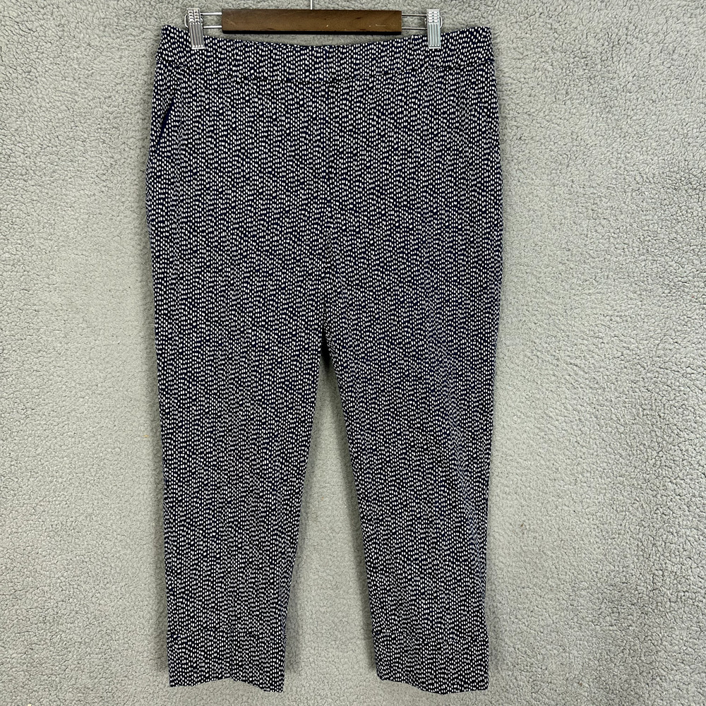 Chicos Pants Womens 12 Blue polka Dot Ankle Stretch Comfort Preppy Twee Career